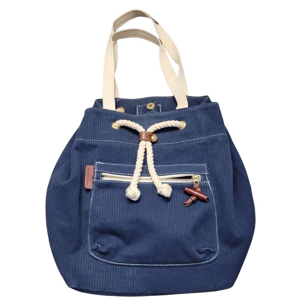 Liz Claiborne Cotton Corduroy Navy Blue Purse Nautical